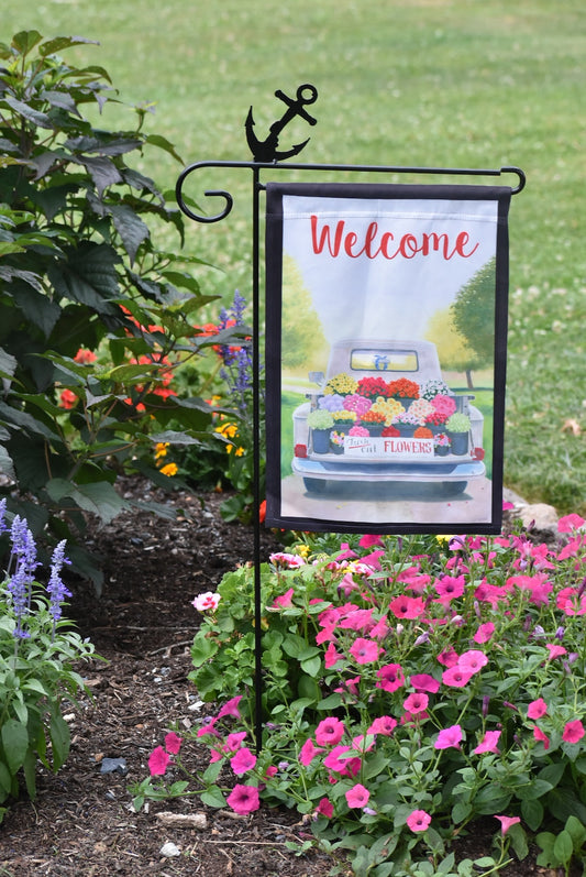 Small Garden Flag Holder with Anchor Cutout Design