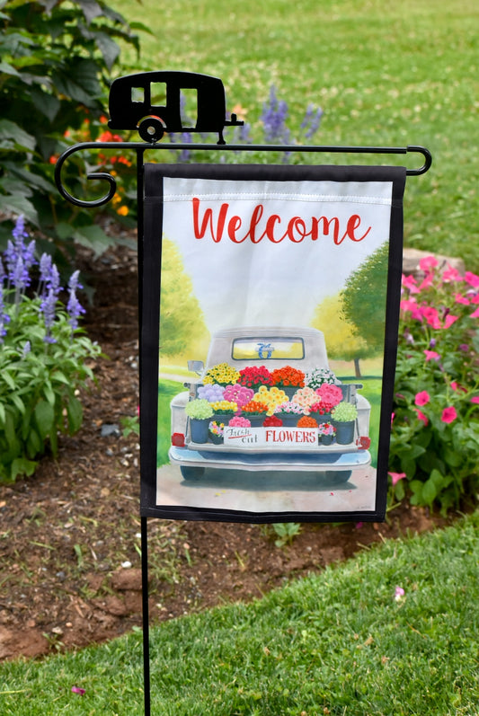 Small Garden Flag Holder With Camper Cutout Design