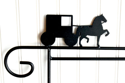 Small Garden Flag Holder With Amish Horse and Buggy Cutout Design