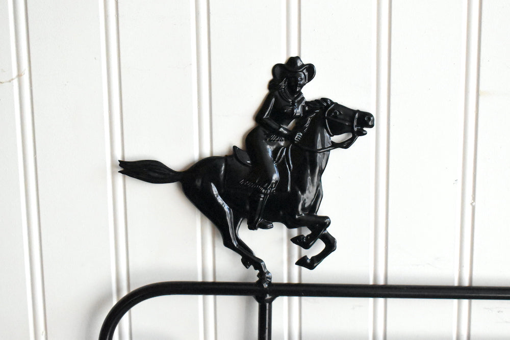 Small Garden Flag Holder With Cowgirl on Horse Cutout Design