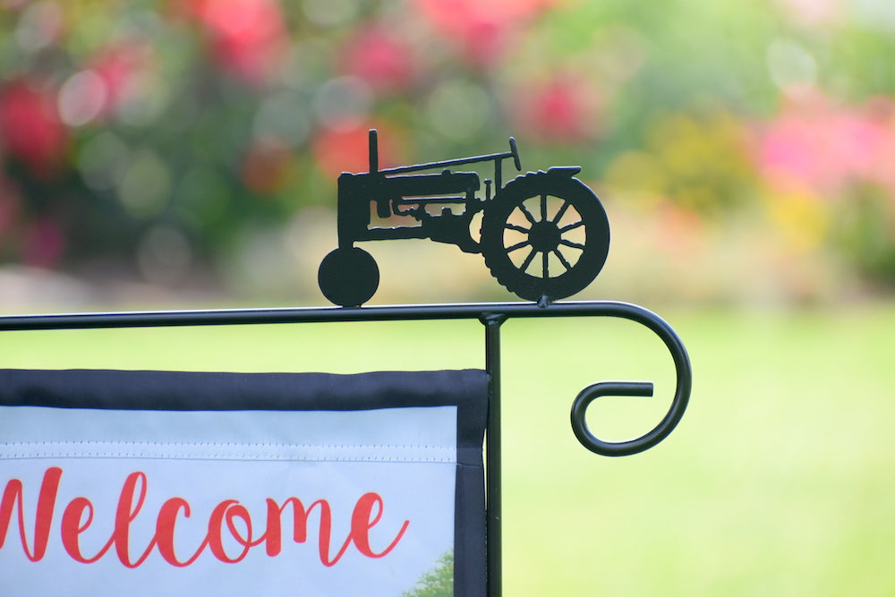 Closeup of the Tractor cutout design on a Mini Flag Holder