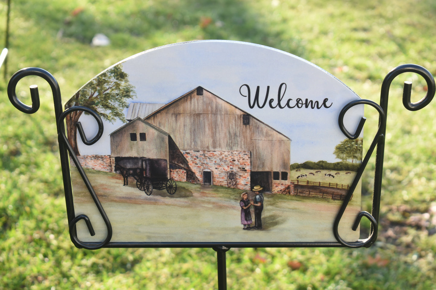 'Welcome' Amish Farm Scene Aluminum Sign