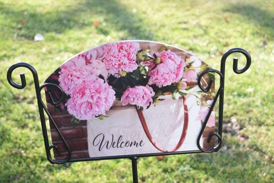 'Welcome' Flower Basket Aluminum Sign