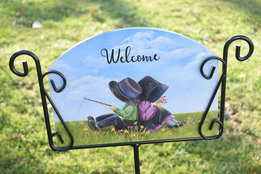 'Welcome Friends' Amish Children Aluminum Painted Sign