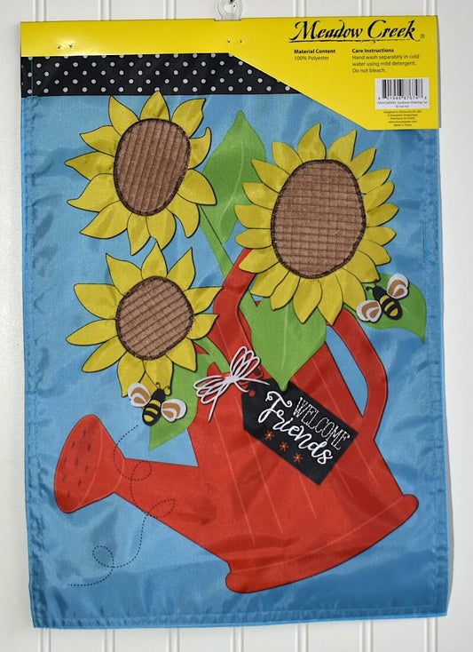 Sunflower Watering Can on a Nylon Garden Flag for a Mini Flag Holder