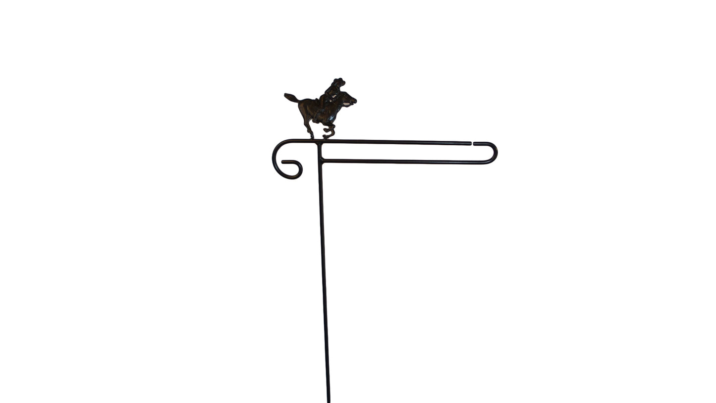 Small Garden Flag Holder With Cowgirl on Horse Cutout Design