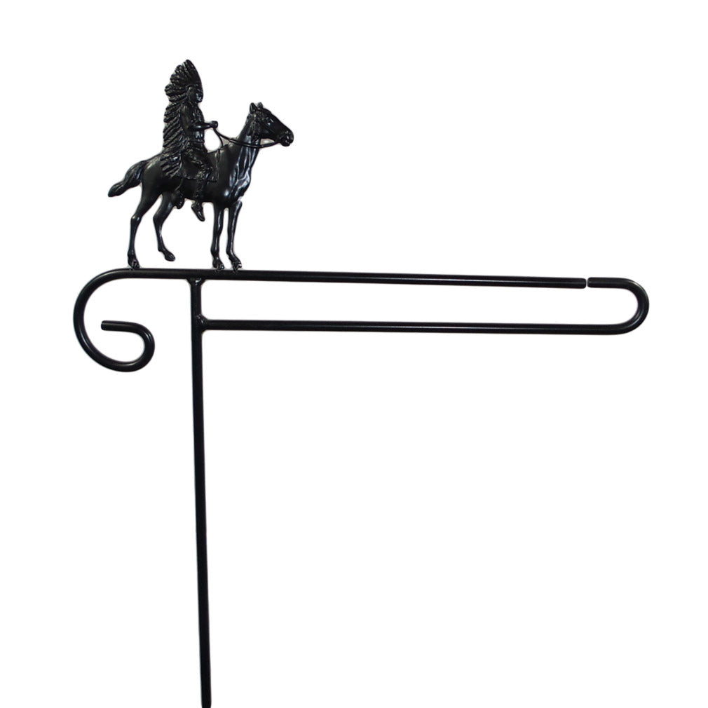 Small Garden Flag Holder With Native American On Horse Cutout Design